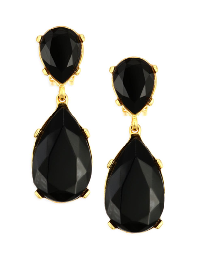 Kenneth Jay Lane Women's Black Crystal Double-teardrop Clip-on Earrings In Jet