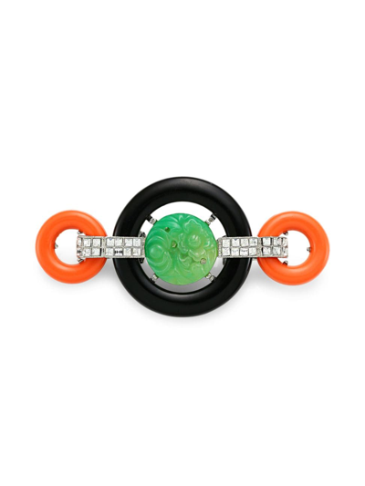 Kenneth Jay Lane Women's Crystal-embellished Carved Deco Brooch In Jade Coral