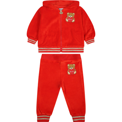 Moschino Red Suit For Baby Girl With Teddy Bear