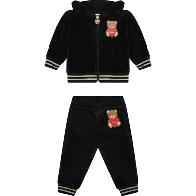 Moschino Black Brushed Cotton Set For Baby Girl