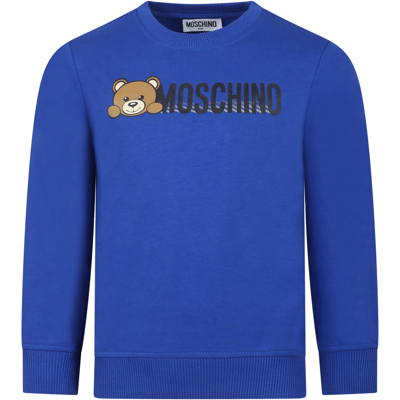 Moschino Kids' Logo Printed Cotton Sweatshirt In Royal