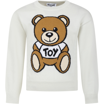 Moschino White Sweater For Kids With Teddy Bear