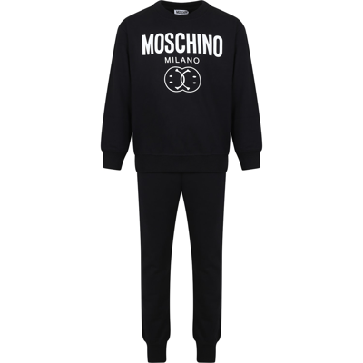 Moschino Black Tracksuit For Kids With Smiley