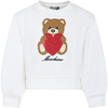 MOSCHINO WHITE SWEATSHIRT FOR GIRL WITH TEDDY BEAR AND HEART
