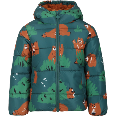 Stella Mccartney Down Jacket For Kid With All-over Bears Print In Green
