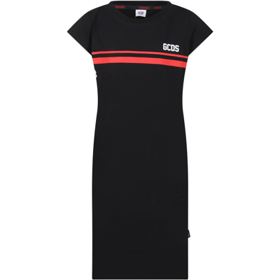 Gcds Mini Kids' Black Dress For Girl With Logo