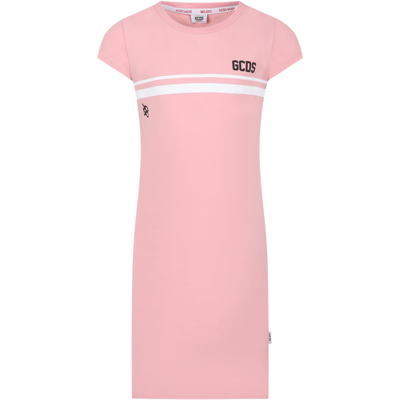 Gcds Mini Kids' Pink Dress For Girl With Logo