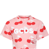 GCDS MINI PINK T-SHIRT FOR GIRL WITH ALL-OVER CHERRY PRINT