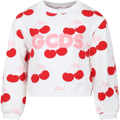 Gcds Mini Kids' White Sweatshirt For Girl With Cherries