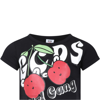 GCDS MINI BLACK T-SHIRT FOR GIRL WITH PATTERNED LOGO