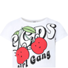 GCDS MINI WHITE T-SHIRT FOR GIRL WITH PATTERNED LOGO