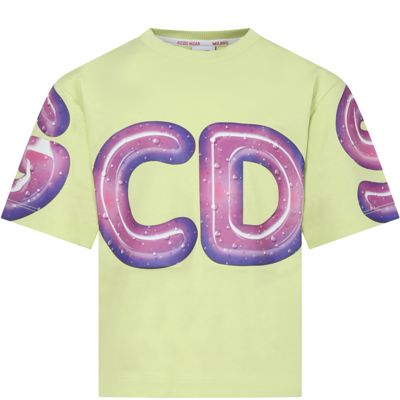 Gcds Mini Green T-shirt For Kids With Logo