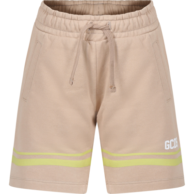 Gcds Mini Kids' Beigesports Shorts For Boy With Logo
