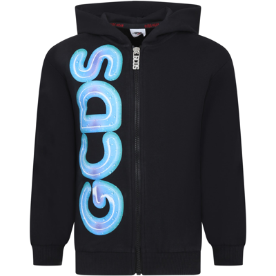 Gcds Mini Black Sweatshirt For Kids With Logo