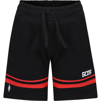 Gcds Mini Kids' Black Sports Shorts For Boy With Logo