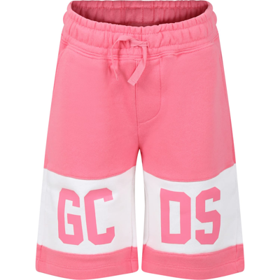 Gcds Mini Kids' Pink Sports Shorts For Boy With Logo