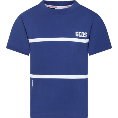 Gcds Mini Kids' Blue T-shirt For Boy With Logo