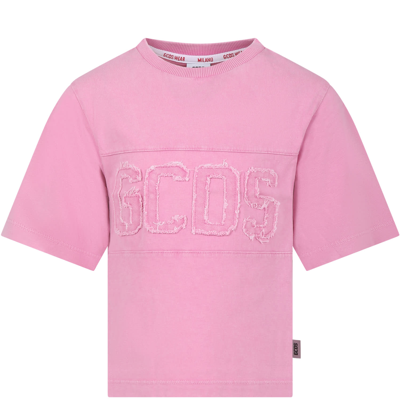 Gcds Mini Kids' Pink T-shirt For Girl With Logo