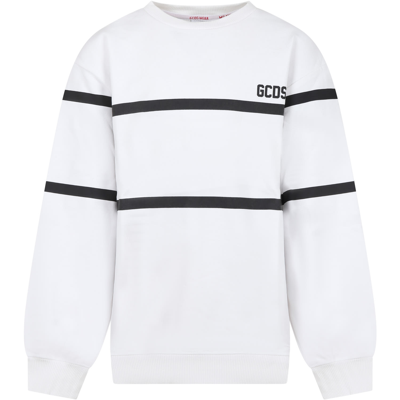 Gcds Mini White Sweatshirt For Kids With Black Logo