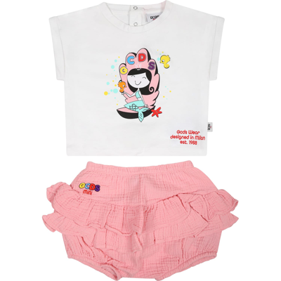 Gcds Mini Set For Baby Girl With Mermaid Print In Pink