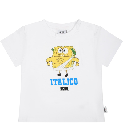 Gcds Mini White T-shirt For Baby Girl With Spongebob Print