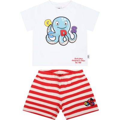 Gcds Mini Striped Baby Boy Set With Octopus In White