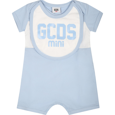 Gcds Mini Jumpsuit For Babies With Logo In Light Blue