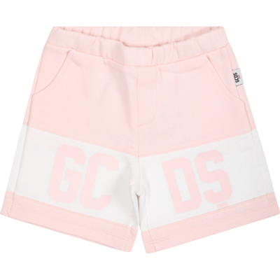 Gcds Mini Pink Sports Shorts For Babies With Logo