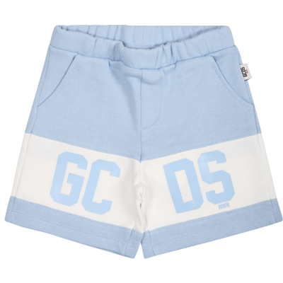 Gcds Mini Light Blue Sports Shorts For Babies With Logo