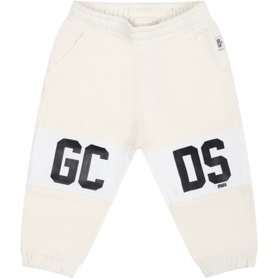 Gcds Mini White Trousers For Babies With Logo