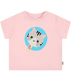 GCDS MINI PINK T-SHIRT FOR BABY GIRL WITH KITTEN