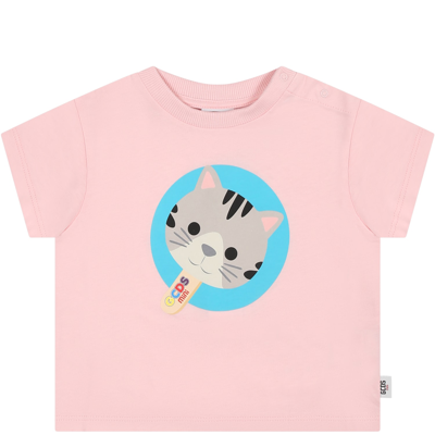 Gcds Mini Pink T-shirt For Baby Girl With Kitten