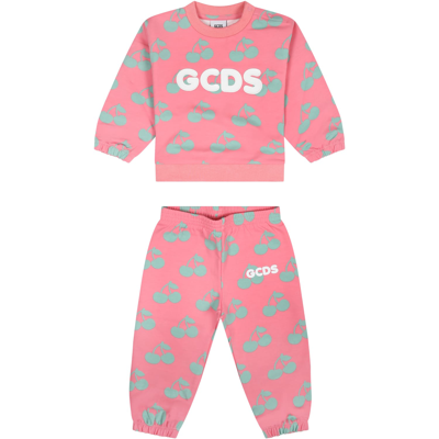 Gcds Mini Pink Jumpsuit For Baby Girl With Cherries
