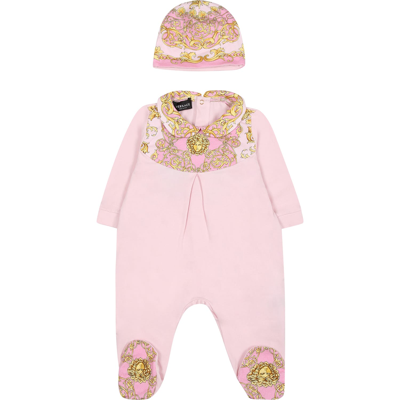 Versace Girls Pink Cotton Medusa Babysuit Set