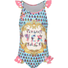 VERSACE LIGHT BLUE SWIMSUIT FOR GIRL WITH POLKA DOTS AND LOGO
