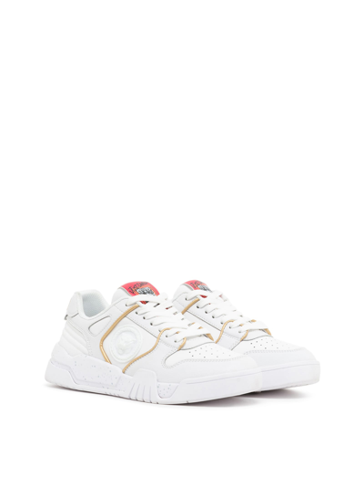 Just Cavalli Tiger Head-motif Leather Sneakers In White