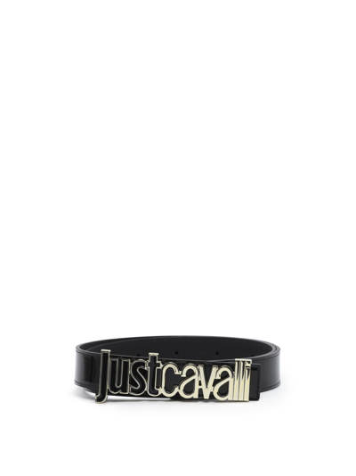 Just Cavalli Belt Patent Leather Metallic Detail In Black