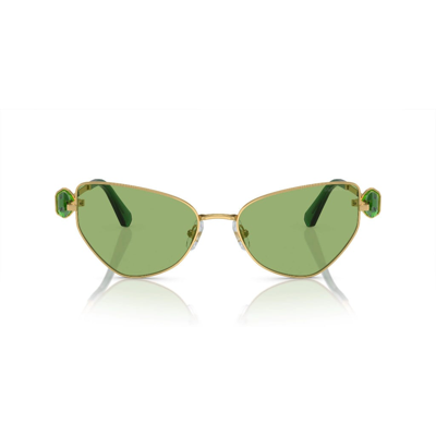 Swarovski Womens Gold Sk7003 Irregular-frame Metal Sunglasses In Dark Green