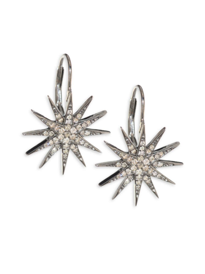 Nina Gilin Diamond Starburst Earrings In Black Rhodium Silver