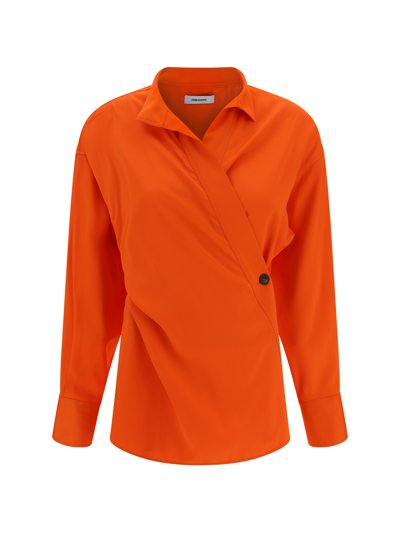 Ferragamo One-button Long-sleeve Collared Wrap Shirt In Orange