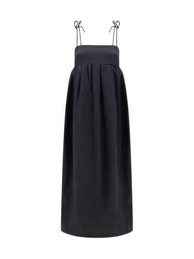 Ganni Midikleid Aus Baumwollpopeline Mit Raffung In Schwarz