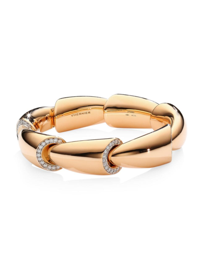 Vhernier Women's Calla 18k Rose & White Gold, Titanium & 7-edge Diamond Pavé Cuff Bracelet