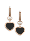 Chopard Happy Hearts 18k Rose Gold Diamond & Black Onyx Drop Earrings