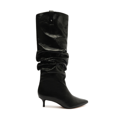 Schutz Maryana Lo Slouch Snake Boot In Black