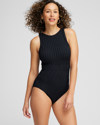 CHICO'S GOTTEX HIGH NECK ONE PIECE SWIMSUIT IN BLACK SIZE 14 | CHICO'S