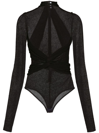 Ferragamo High-neck Semi-sheer Bodysuit In Black