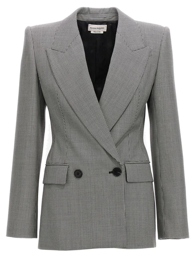 Alexander Mcqueen Double-breasted Houndstooth Blazer In White/black