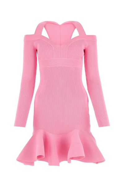 Alexander Mcqueen Ruffle Detailed Flared Mini Dress In Pink