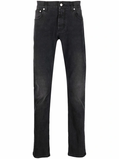Alexander Mcqueen Logo Embroidered Skinny Jeans In Black Washed