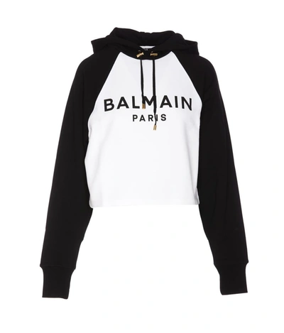 Balmain Logo-print Cotton Hoodie In White